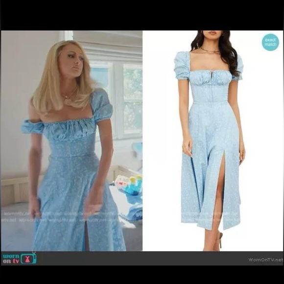 HOUSE OF CB TALLULAH BLUE IVORY FLORAL PUFF SLEEVE MIDI DRESS - Picture 6 of 8